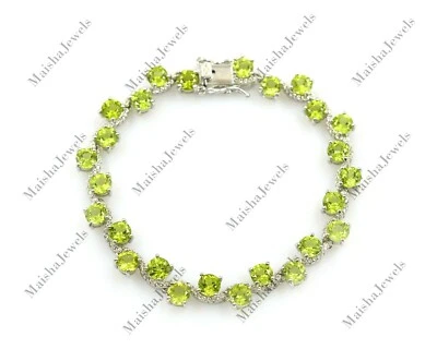 Natural Peridot Bracelet 925 Sterling Silver Wedding Tennis Jewelry - Image 1 of 4