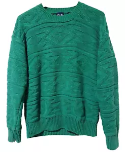 S Vtg Early 90s Men's Gap Kelly Green Tribal AOP Striped Oversized Sweater S - Picture 1 of 6