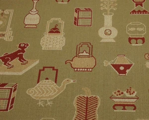 BRUNSCHWIG & FILS TEAPOT RED AND BEIGE TAPESTRY CURIOFIGRURED 5.3 YARDS 52"W - Picture 1 of 6