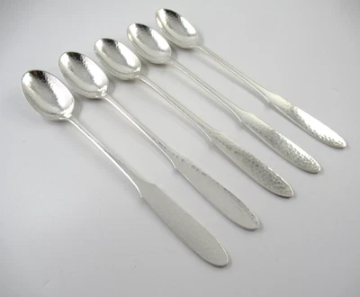 Georg Jensen MERMAID Denmark 5 Iced Tea Spoons EPNS Silverplate Flatware - Image 1 of 4