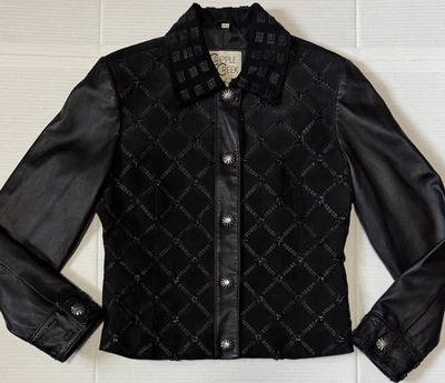 CRIPPLE CREEK - Women's Black Suede Leather Star Beaded Sequin Jacket - Medium - Image 1 of 4