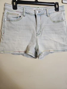 Judy Blue Shorts Women Size 29 Rainbow Thread Mid Rise Denim Light Blue JB150103 - Picture 1 of 7