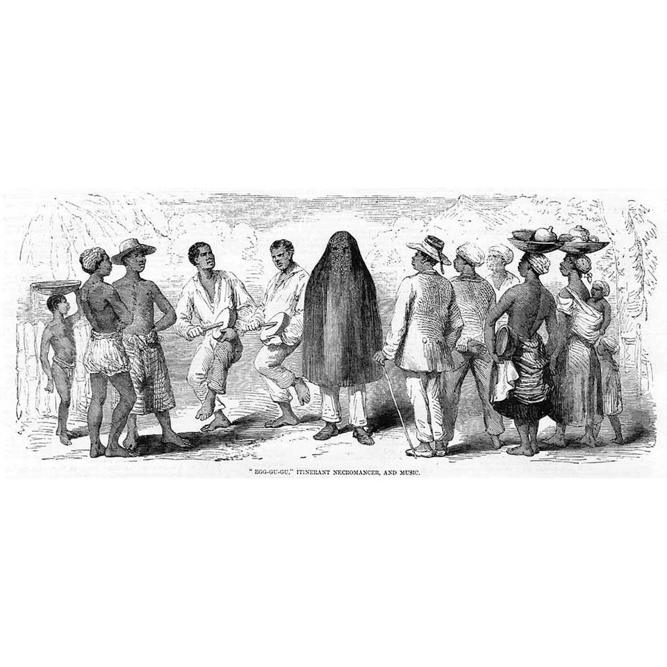 SIERRA LEONE Egg-Gu-Gu, Itinerant Necromancer and Music - Antique Print 1856 - Bild 1 von 1