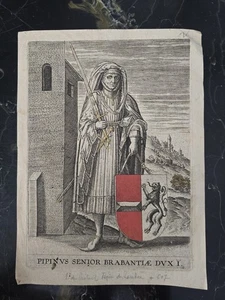 Gravure de 1610 représentant Saint Pépin deLanden17th XVIIeme - Foto 1 di 3