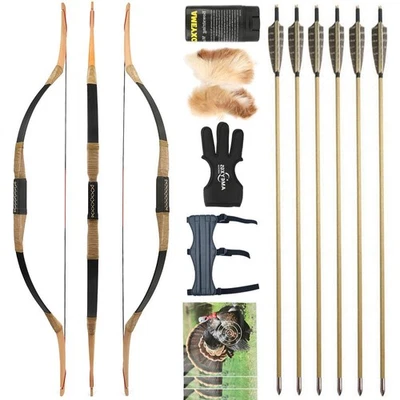 Takedown Traditional Hunting Recurve Bow Kit 20-35lbs Horsebow Mongolian Archery - Image 1 of 4
