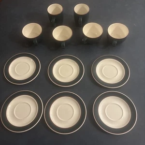 Set of 12 Nancy Calhoun Fusions - 6 Sauce Plates, 4 Drink Cups, 2 Coffee Mugs - Picture 1 of 6