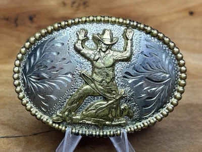 Vintage Cowgirl Silver two tone Sheep/Lamb/Goat Roping Belt Buckle Rodeo Western - Image 1 of 4
