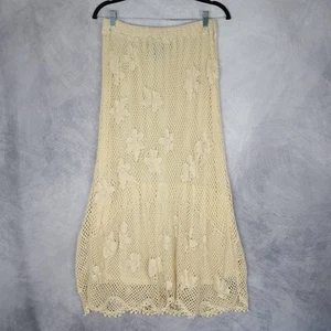 Double D Ranch Maxi Skirt Womens Medium Beige Crochet Floral Lace Boho Western - Picture 1 of 22