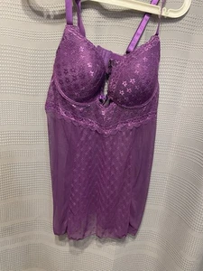 BLACK FUCHSIA Lingerie By Secret Lace Size XL Purple Nighty - Picture 1 of 7