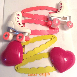 Gymboree Bright and Beachy Hair Roller Skate Hearts Hair Clips Barrette NWT Pink - Picture 1 of 4