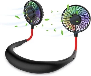 Hands-free Neck Band Hands-Free Hanging Rechargeable Dual Fan Black - Picture 1 of 3