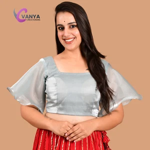 Readymade Square -neck sleeves saree blouse available all color and size - Picture 1 of 4
