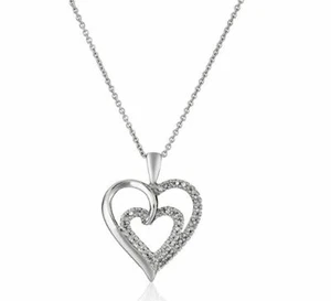 Collar Colgante Corazón Dimond Plata Esterlina con Blanco (1/5cttw, Color I-J, I - Imagen 1 de 1