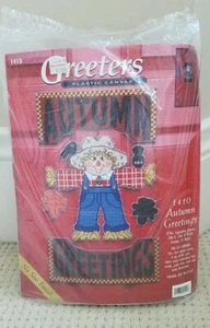 Needlepoint Fall Scarecrow Farm House Autumn Greetings NOS 1410 Vintage Kit New - Picture 1 of 8