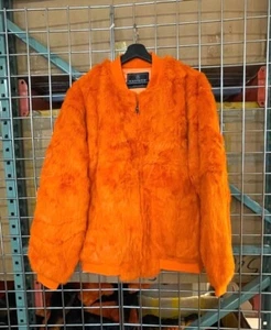 NEW Mens Genuine Rabbit 100% Genuine Fur Winter Coat Jacket Baseball Orange USA - Picture 1 of 1