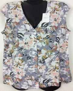 Neu mit Etikett Ryllace Schlaf Lounge Tank Shirt 100 % Bio-Baumwolle lockere Passform geknöpft Blumenmuster - Bild 1 von 11