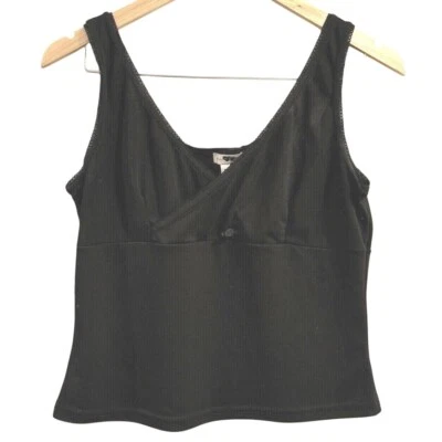 VTG! Heart Soul Black Cami Lace Trim V Neck Tank L Y2K Whimsygoth Babydoll USA - Image 1 of 4