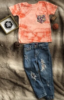 Camiseta Tie Dye Personalizada Hecha a Mano Niña Envejecida Arizona Jeans Conjunto Talla 3T Foto 1 de 4