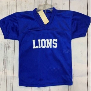 Childs Unisex Blue & White Lions Logo Mesh Football Uniform All Sport Jersey NWT - Picture 1 of 2