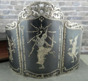 Brazalete de Panel Ancho Graduado Diosa Nielloware Plata Esterlina Siam De Colección - Imagen 1 de 7