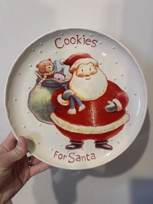 HALLMARK Cookies for Santa Christmas 9 1/4" Plate Playful Santa with Bag of Toys - Image 1 of 2