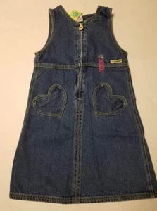 NWT girls xxl 7 Gymboree 2002 SPORTING GREEN denim jumper dress vtg new heart - Picture 1 of 2