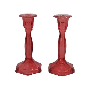 Vintage Pair of Fenton RUBY RED 7.5" Tall Glass Candlesticks Holders - Picture 1 of 12