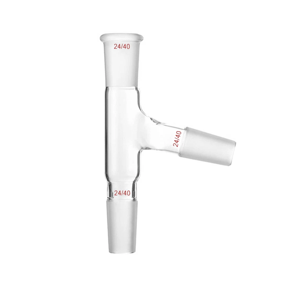 24/40 Three Way Glass Adapter 75 Degree Bent Distillation Head Chemistry Labware - Image 1 of 1