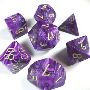 Chessex Dadi Poly - Vortice Viola con Oro - 7 - 27437 Borsa Omaggio DnD - Foto 1 di 2