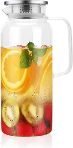 2L Glass Carafe For Fridge Glass Water Jug Hot Cold Beverages Iced Tea Pitcher ✅ - Picture 1 of 12