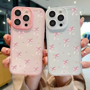 For iPhone 16 Pro Max 15 14 13 12 11 Shockproof Silicone Phone Case Bow Cover - Picture 1 of 16
