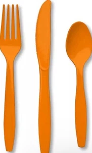 24 Piece Sunkissed Orange Premium Plastic Forks, Spoons, Knives Cutlery - 8ct - Picture 1 of 1