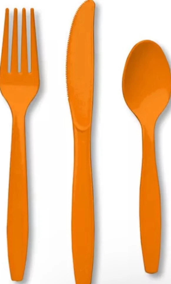 24 Piece Sunkissed Orange Premium Plastic Forks, Spoons, Knives Cutlery  - 8ct - Image 1 of 1