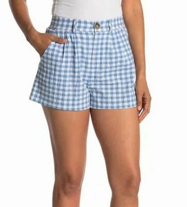 Nordstrom ABOUND Blue White Gingham Plaid Shorts Pleated Front Cotton Blend 2X - Picture 1 of 6
