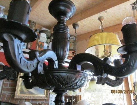 Vintage Ornate Hand Carved wood Chandelier 6 lights arms Ceiling Light lamp Cover