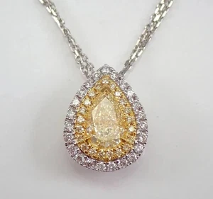 Colgante halo corte pera de 2,70 quilates citrino creado en laboratorio chapado en oro blanco de 14 quilates plateado - Imagen 1 de 7