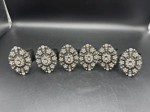 Lotto 6 anelli tovagliolo finti strass neri 2 1/2" L x 1 5/8" W eleganti formali - Foto 1 di 5