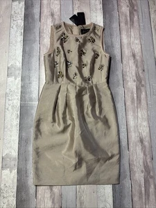 BNWT L.K. Bennett Women's Tan Dress With Floral Decoration Women’s Uk 12 D1 - Picture 1 of 17