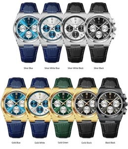 Mens Luxury Leather Watch Waterproof Luminous Date Chronograph Quartz Wristwatch - Bild 1 von 21