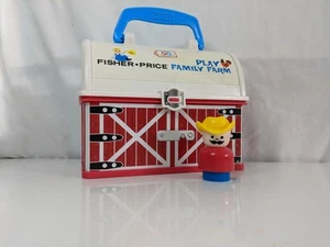 VTG Fisher Price Lunch Box Little People School House Carrying Case + Cowboy - Picture 1 of 9