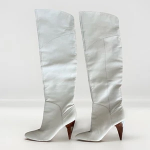 Guess White Leather Over The Knee Boots 8.5 Gwriselan Chic Stretch Style - Picture 1 of 8