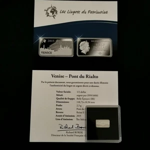 LINGOT 2.5g ARGENT 999‰ BE 2015 / PONT DU RIALTO VENISE 1/2 DOLLAR ILES SALOMON - Picture 1 of 3