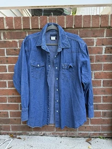 Camicia Wrangler Denim Chambray Pearl con bottoni a pressione taglia 18x34 uomo - Foto 1 di 4