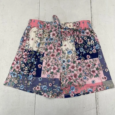 Floral Patchwork Shorts Womens Medium Pink Blue Elastic Waist Drawstring Lounge - Image 1 of 4
