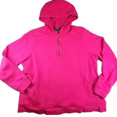 Lauren Ralph Lauren LRL Mujer 1X Rosa Sudadera con Capucha Pullover 1/4 Cremallera Algodón Exterior Foto 1 de 4