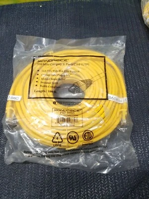 Monoprice Cat6 Ethernet Patch Cable - 100ft - Yellow, RJ45, 550Mhz, UTP, 24AWG - Image 1 of 4