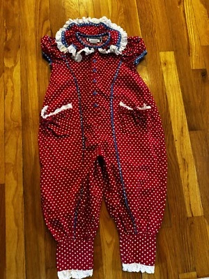 Винтажный Bernadette's Biscotti девочки красный синий горошек кружева Детский комбинезон цельный 4T - Изображение 1 из 4