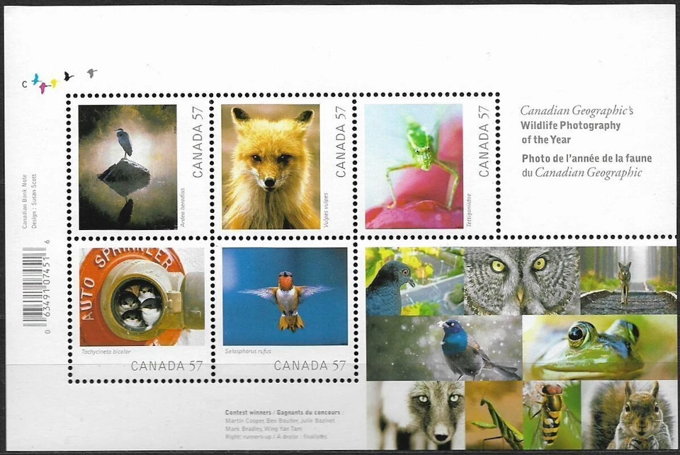 2010 - 2388 S/S Canada Wildlife Photography Birds, Fox, Insects - cv$6 - Image 1 of 1