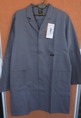 Vintage Lab Coat Long Work Jacket Professional Chore Boho Urban Gray New (L) - Image 1 of 4