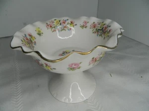 Vintage Porzellan Sockel Floral Bonboniere mit Goldrand gewelltem Rand 4" Höhe - Bild 1 von 9